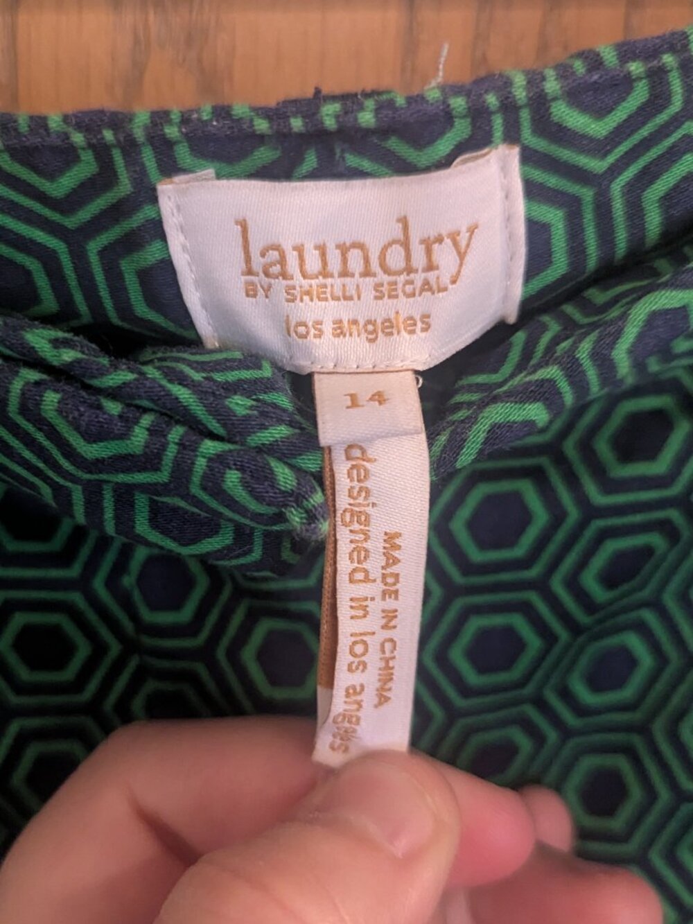 Laundry by Shelli Segal Geometric Bermuda Chino Honey Comb Green Navy Shorts-14 - Picture 2 of 6
